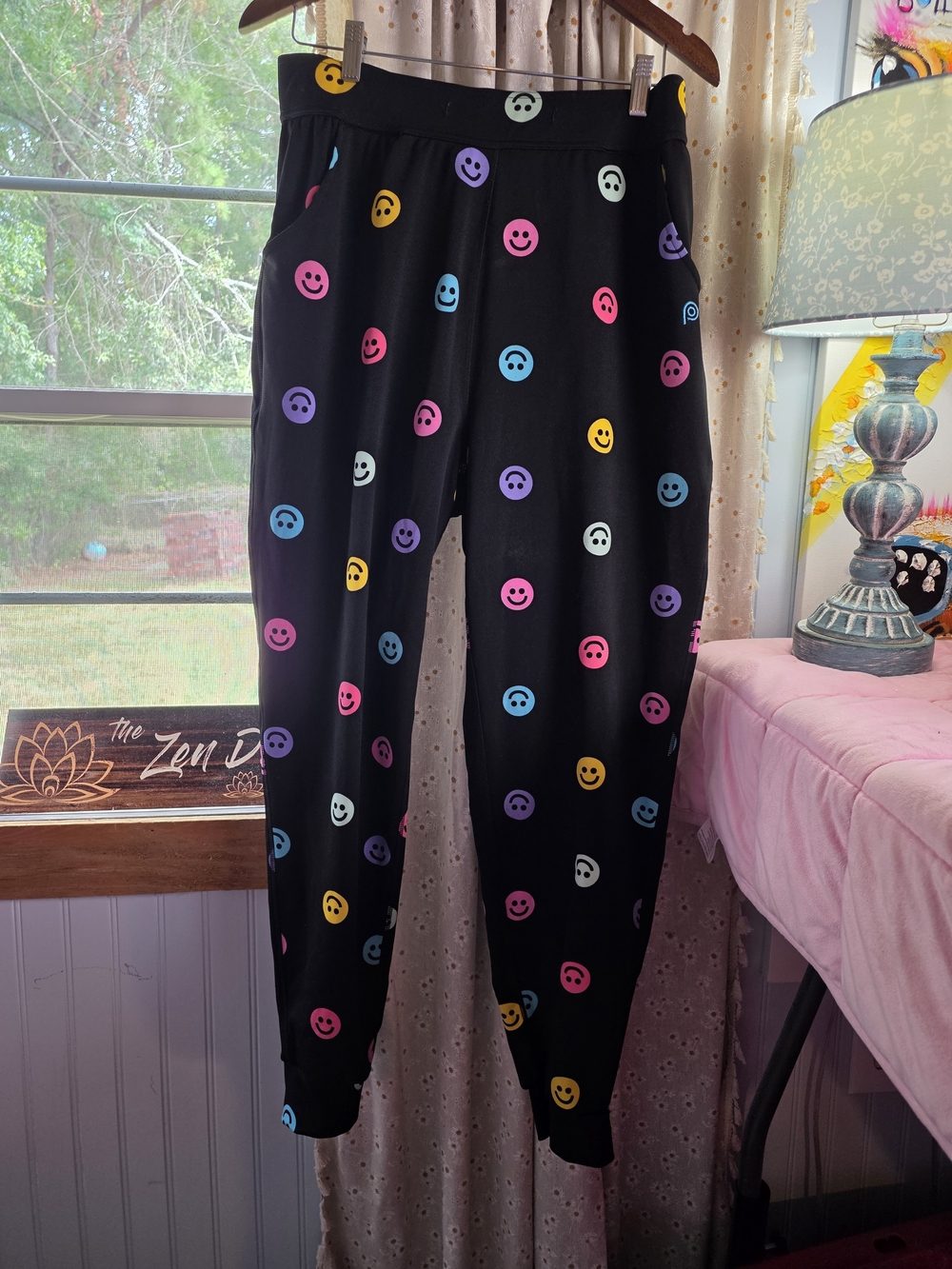 POP Fit XL Black Multicolor Smiley Face High Rise Leggings Pockets Activewear